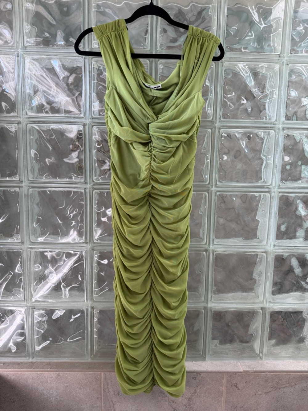 Fashion Nova Olive Green Ruched Midi Dress